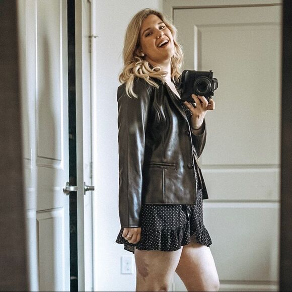 A G Milano 90's Y2K Button Front Italian Faux Leather Brown Blazer Jacket Sz M - Picture 13 of 16